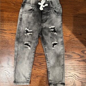 Kids Charcoal Distressed Jeans with Drawstring